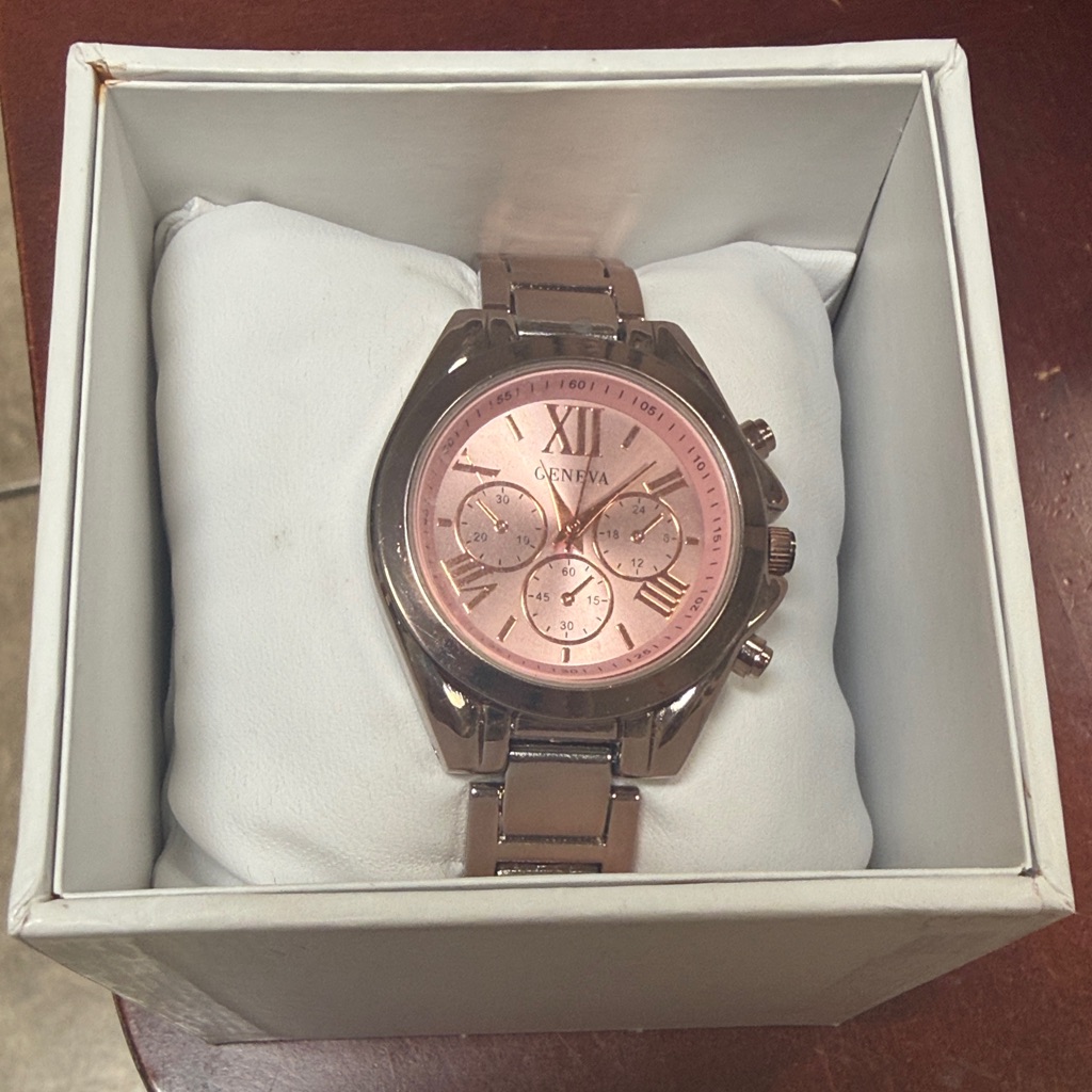 Geneva Rose GoldTone Watch With Pink Dial